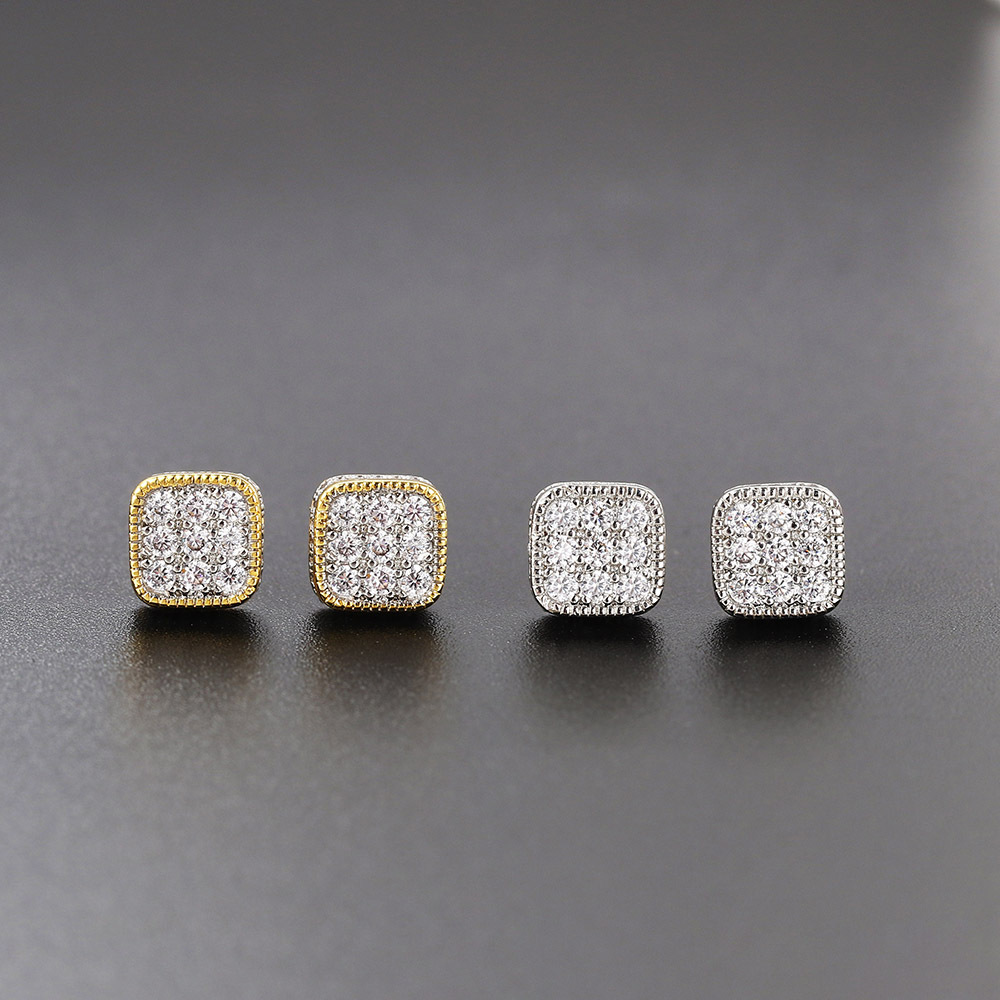 2024 Hip Hop Stud Earrings Vintage Jewelry 925 Sterling Silver Gold Fill Pave White 5A Cubic Zircon CZ Diamond Gemstones Party Elegant Women Thread Ea