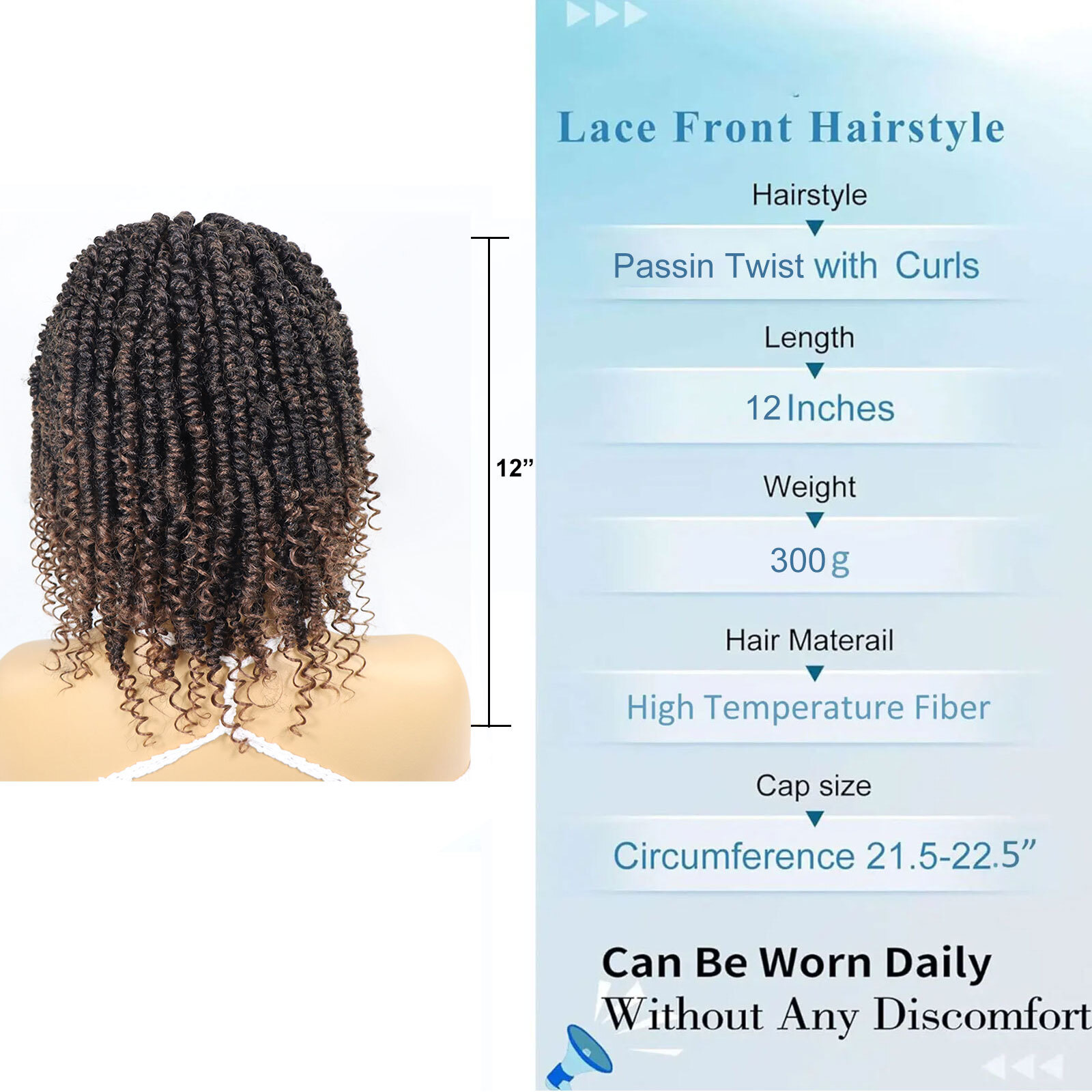 Short Passion Twist Wigs Curly Ends Square Part Blonde Bob Lace Front For Women Synthetic 12Inch Braided Wig