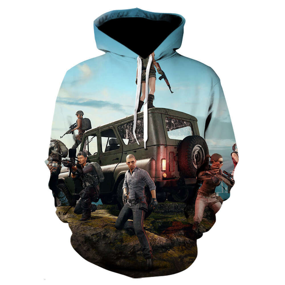 Digital long sleeved 2024 new PUBG 3D printed colorful hooded casual hoodie