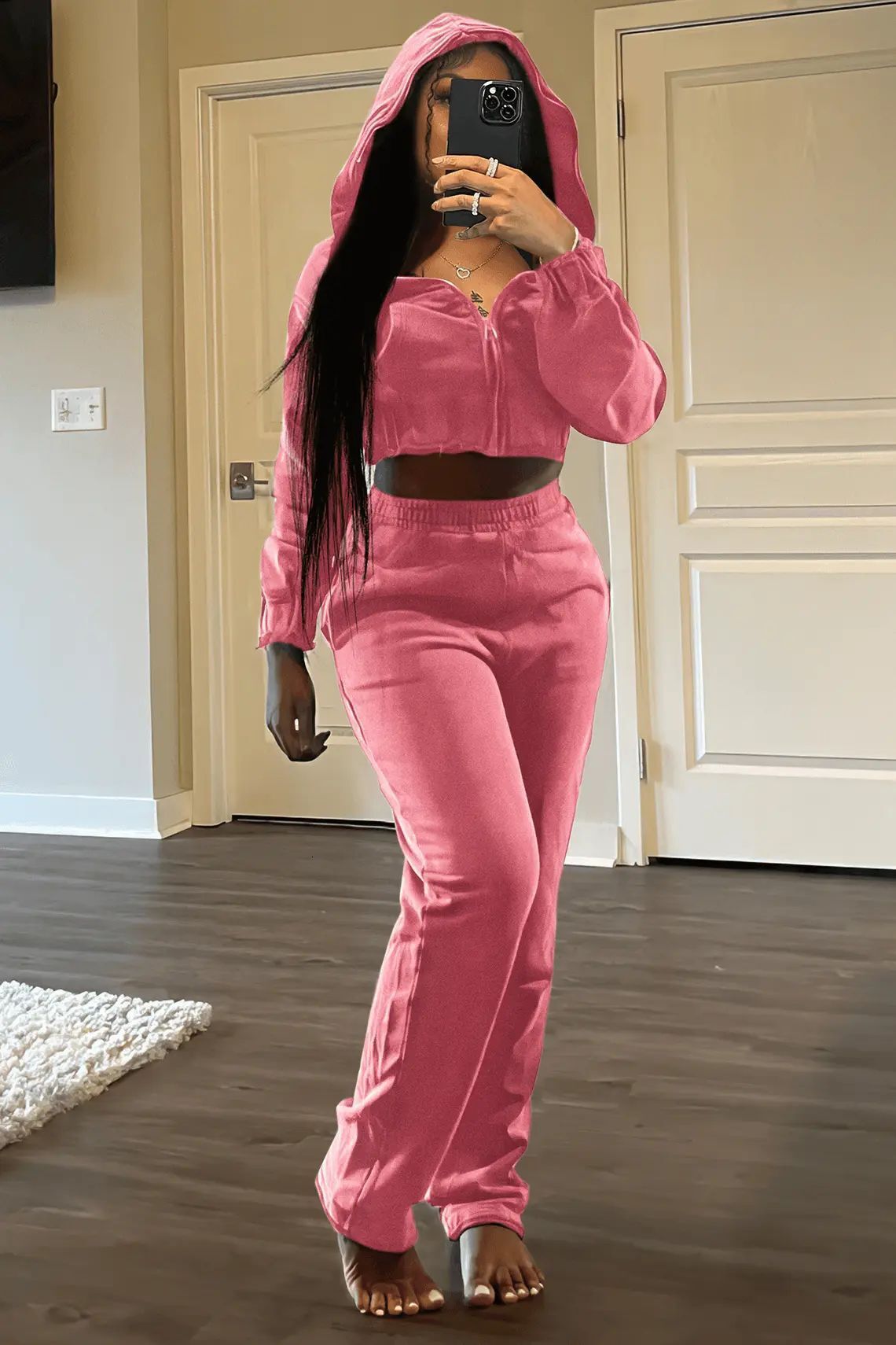 New Fashionable Casual Women's Hoodie Two-Piece With Zipper And Hooded Pants Set