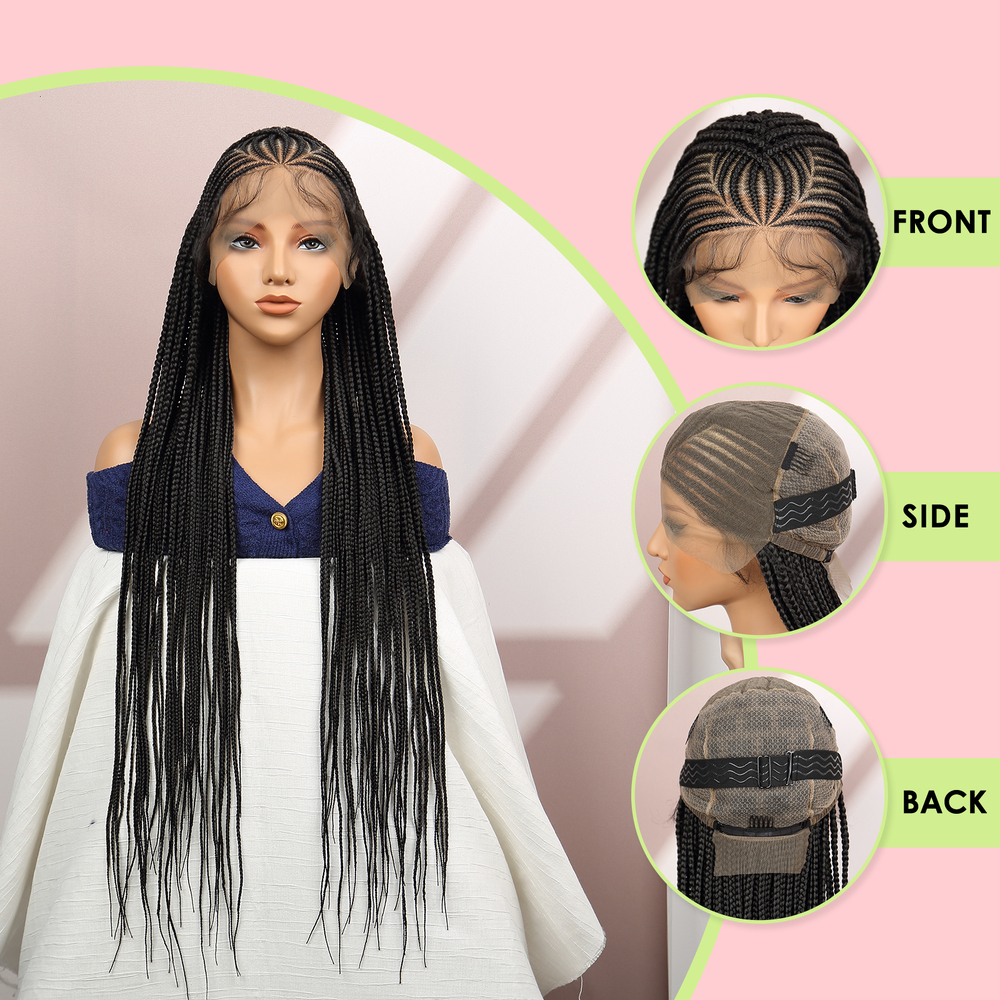 Cornrow Synthetic Full Lace Box For Black American Women Daily Use Braided Wigs