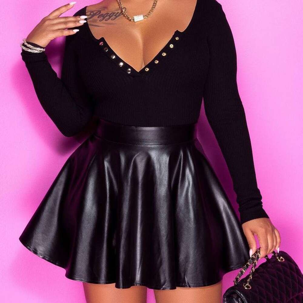 Women's 2024 sexy solid color PU women's half mini umbrella skirt