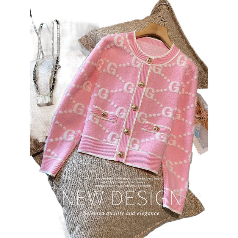 New Pink Soft Sticky Autumn/Winter Thickened New Sweet Aged Small Fragrance Knitted Sweater cardigan Designer Casual Top