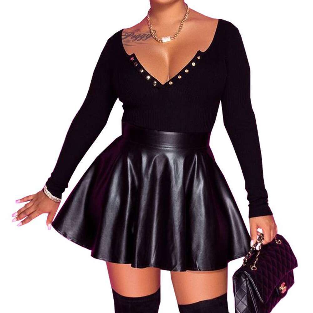 Women's 2024 sexy solid color PU women's half mini umbrella skirt