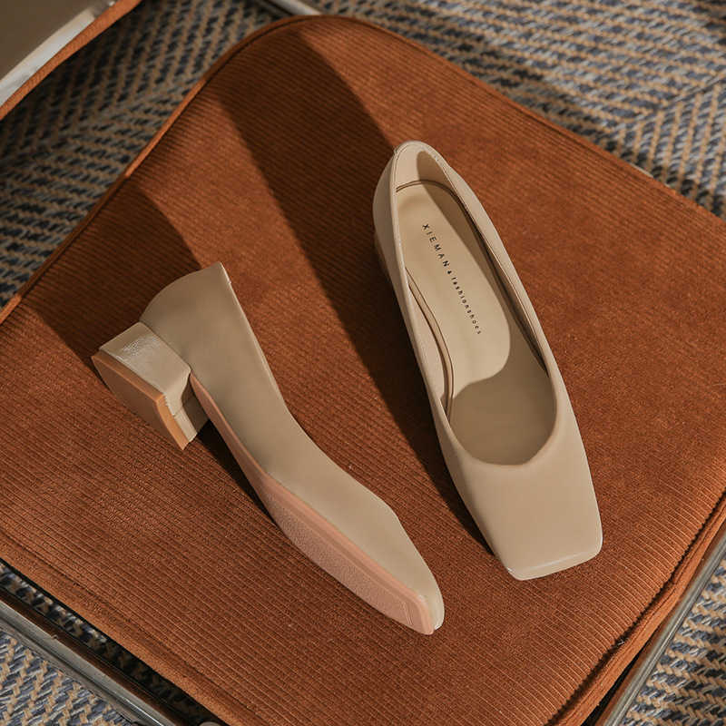 famous square toe womens shoes thick heel high heels simple temperament womens shoes mid heel work shoes