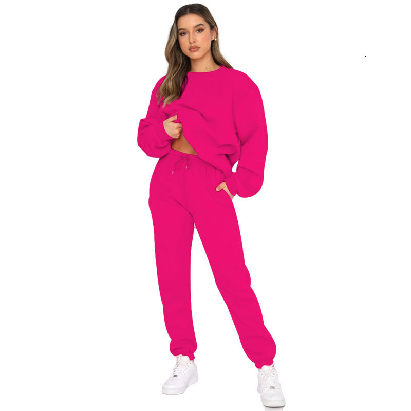 Autumn And Winter Solid Color Round Neck Pullover Pants Women's Fashion Casual Long Sleeve Sweater Set New Product