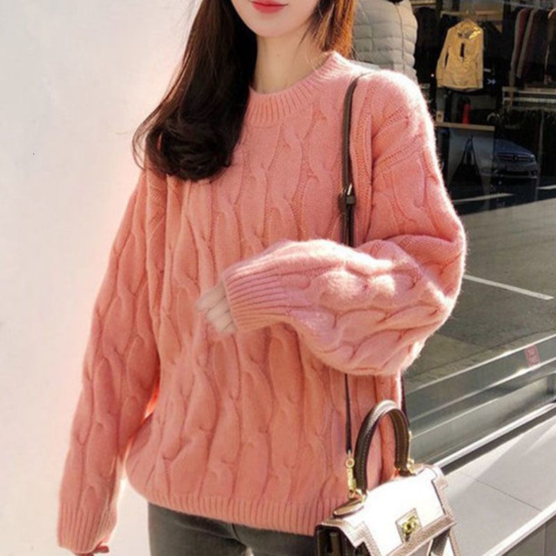 HXH Autumn and Winter New Women's Thickened Fried Dough Fried Dough Twists Sweater Korean Knitted Shirt Little Men's Lazy Style Loose Design