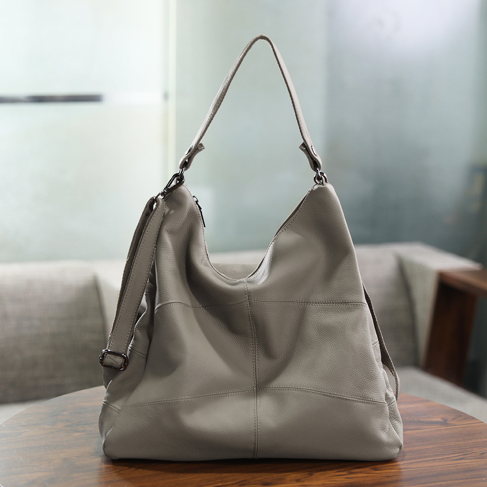 Handmade top layer cowhide contrasting color shoulder crossbody with genuine splicing soft leather large capacity women's bag