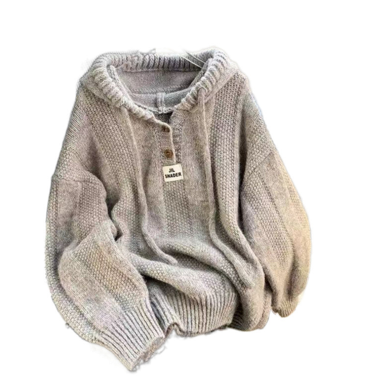 New autumn and winter Korean loose lazy style hooded women's sweater, new soft glutinous rice pullover sweater, drawstring designer knitted sport