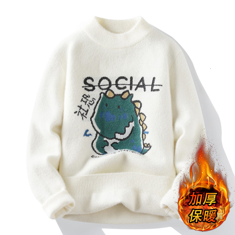 Winter New Thickened Warm Cartoon Couple Half High Collar Knitted Designer Sweater Men's Inner Tie Trendy Hoodie