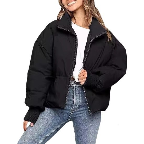Designer Women's Fashion Trend Winter Warm Long Sleeve Zipper Loose Quilted Down Jacket Coat