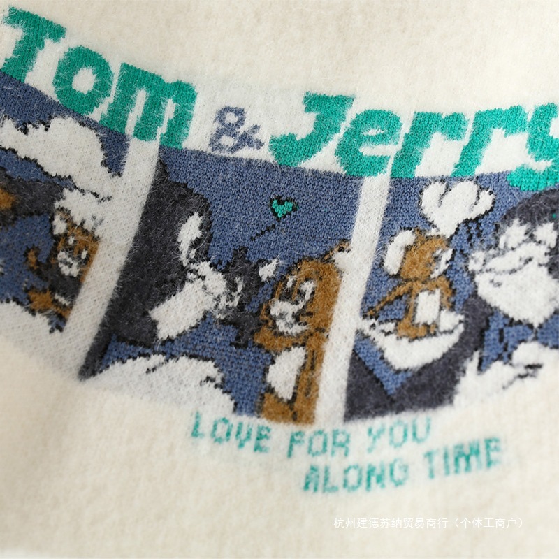 Winter New Thickened Warm Cartoon Couple Half High Collar Knitted Designer Sweater Men's Inner Tie Trendy Hoodie