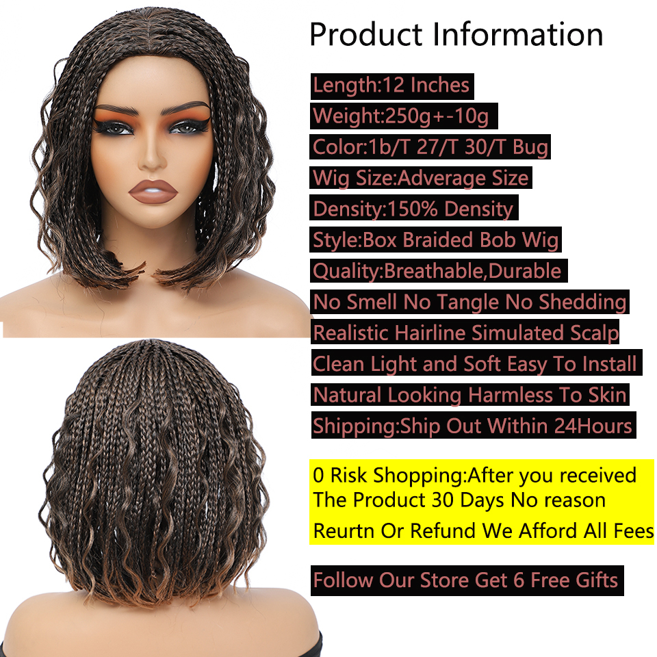 12 Inch Short Bob Braided For Women Boho Box Braids Crochet Hair Ombre Brown T 30 27 Bug 4 Colors Synthetic Wigs