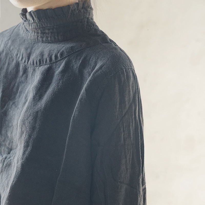Autumn New Cotton En Retro Lace High Collar Bottoming Shirt Simple Comfortable Solid Color All-Match Women Top