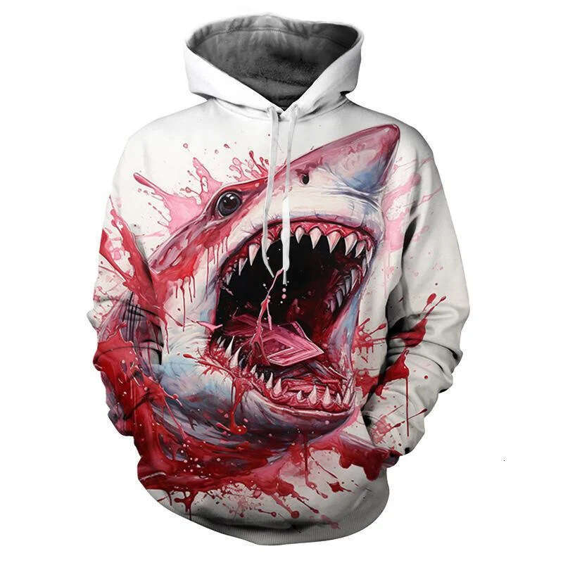 2024 Autumn/Winter 3D Digital Shark Pattern Series Loose Hoodie Printed Men's and Women's Couple Hoodies