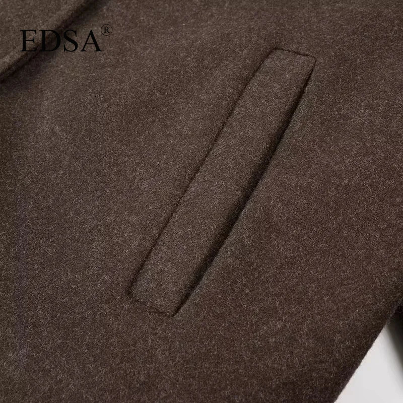 EDSA Women Brown Wool Jacket Single Breasted for Autumn Winter with Lapel Collar Thick Warm Shirtstyle Outwear 241121