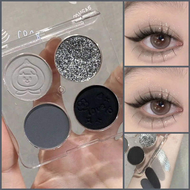 Black Punk Smoked 4Color Eyeshadow Silver Gray Pearl Matte Halloween Ins Affordable Palette 241118
