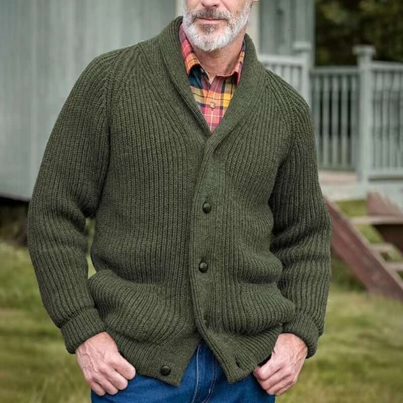 Men's popular knitted jacket casual warm retro men's plus size lapel sweater 2024 new style chic elegant clothing