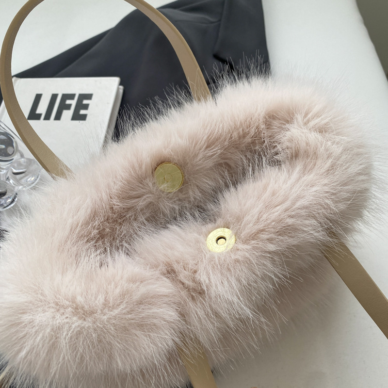Faux Fur Bag Patchwork Leather Women's Bucket Plush Design Ladies Handbags Tote Shoulder Bags Bright Bolsa Feminina