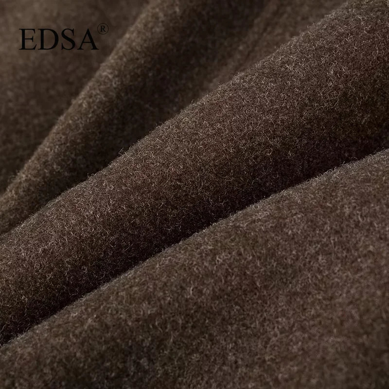 EDSA Women Brown Wool Jacket Single Breasted for Autumn Winter with Lapel Collar Thick Warm Shirtstyle Outwear 241121