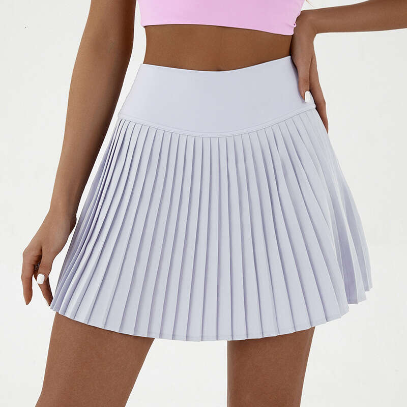 European pleated yoga high waist glare tennis double-layer anti slip solid color badminton golf skirt