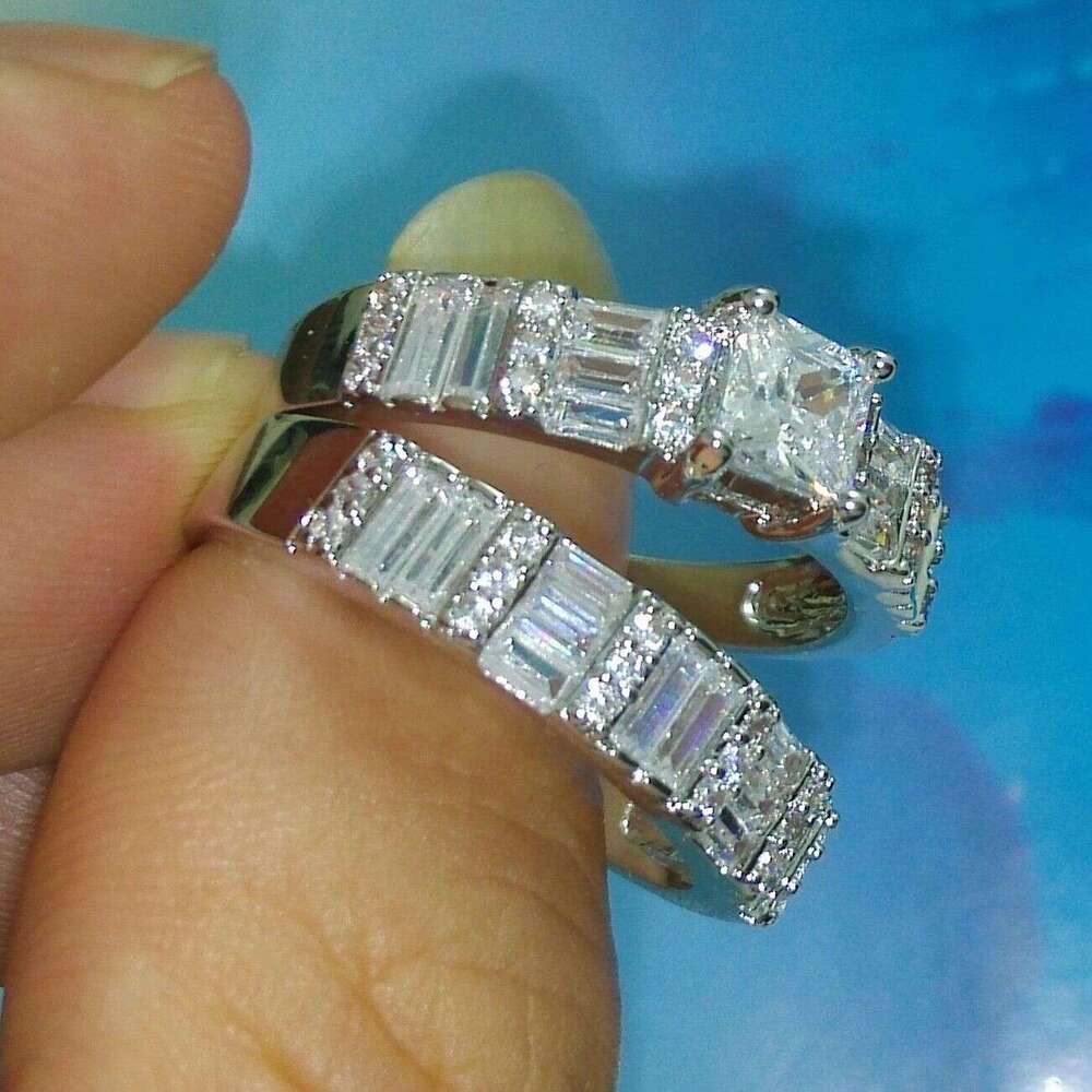 Victoria Wieck Brand Desgin Fashion Jewelry 10KT White Gold Filled Princess Topaz CZ Dia Gemstone Women Wedding Bridal Couple Ring Set d40e