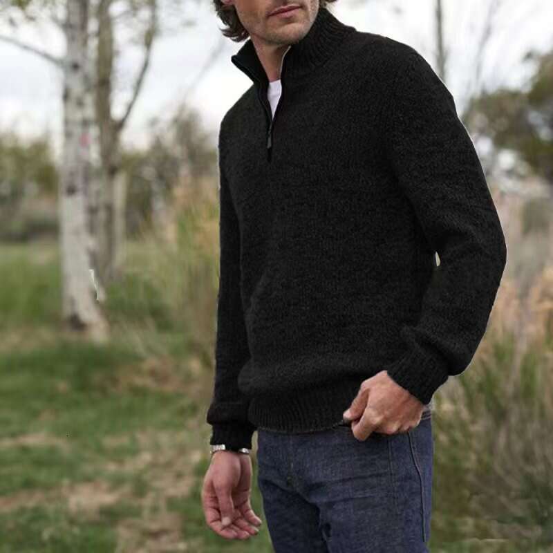 European American autumn and winter hot items zipper V-neck long sleeved T-shirt men's warm sweater base shirt 2024 new casual versatile fashion 