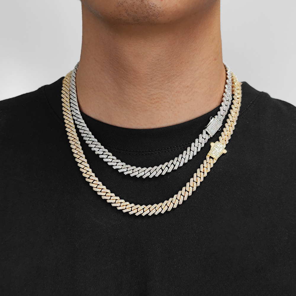 8mm Hip Hop Miami Cuban Chain Necklace Bracelet Real Gold Plated Jewelry TopBling Cubic Zirconia Spring Clasp