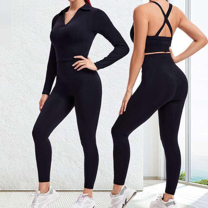New sports yoga three piece set, sexy running long sleeved jacket, cross back bra, fiess suit