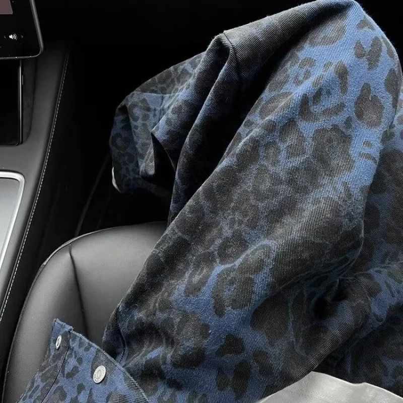 Spring American Retro Leopard Pattern High End with Loose Touch Suitable for Womens Straight Leg Wide Leg Jeans 241122