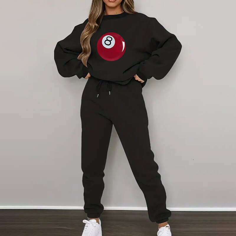 Wind 2024 Autumn/Winter New Product Fashionable Printed Solid Color Hoodie High Waist Leg Tight Pants Casual Set for Women