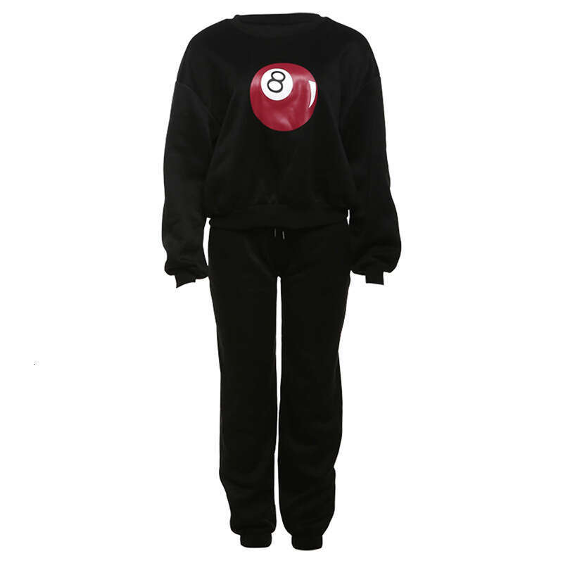 Wind 2024 Autumn/Winter New Product Fashionable Printed Solid Color Hoodie High Waist Leg Tight Pants Casual Set for Women
