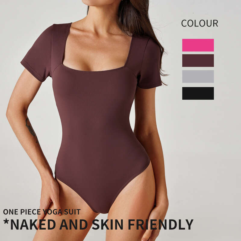 European American new jumpsuit for women, nude and tight fitting, square neck, casual dance, fiess, sports, yoga suit