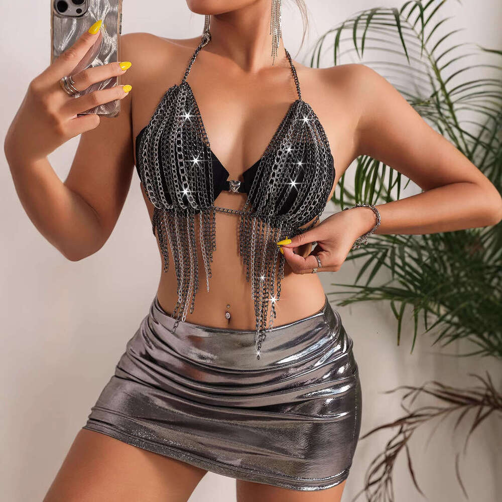 2024 women's neck hanging, backless, metal splicing, sexy camisole vest for women L23445