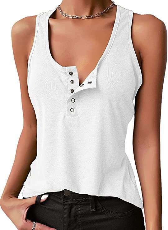 2023 Solid Color Sexy Inner and Outer Thread Vest Button Bottom Top T-shirt Women's Wear
