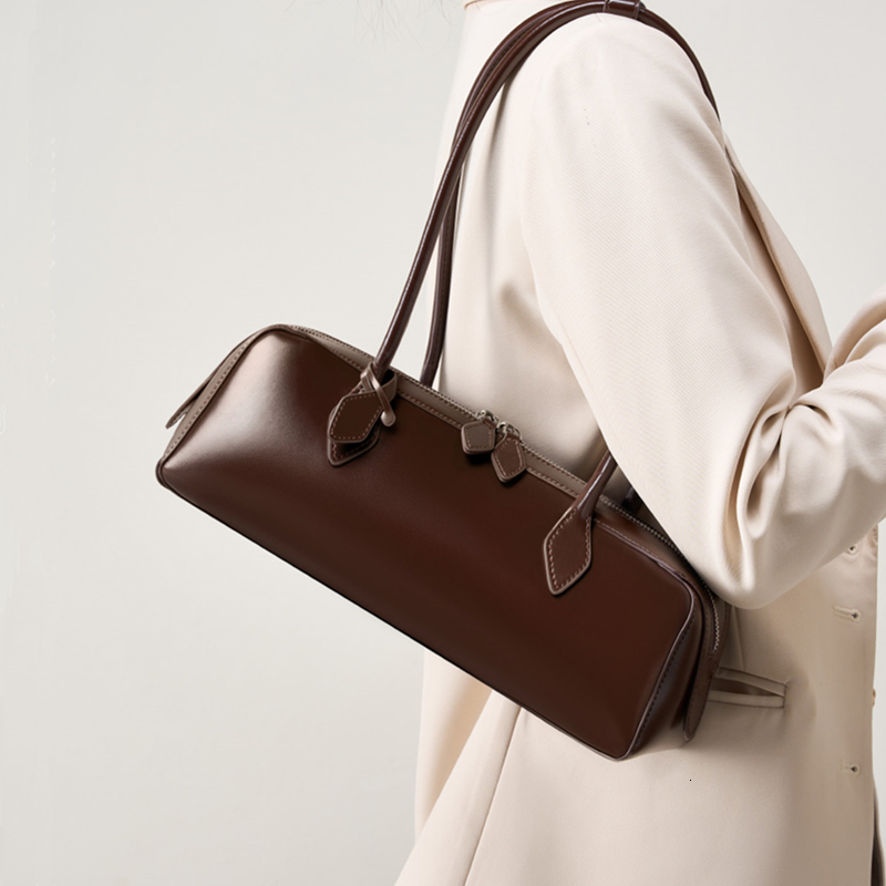 Toptrends Cowhide Genuine Leather Underarm Shoulder Bags For Women 2024 Designer Long Handle Tote Bowg Ladies Handbags