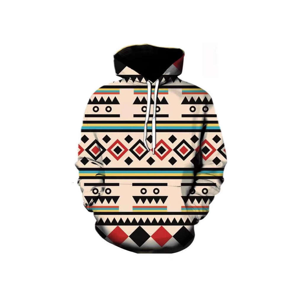 Autumn winter new European and American 3D digital printed ethnic style jacket men's casual hooded sweatshirt
