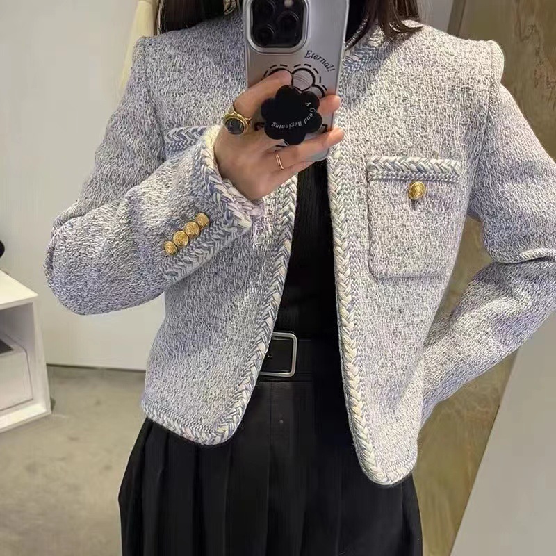 Classic French Women's Small Wool Tweed Blend Short Jacket