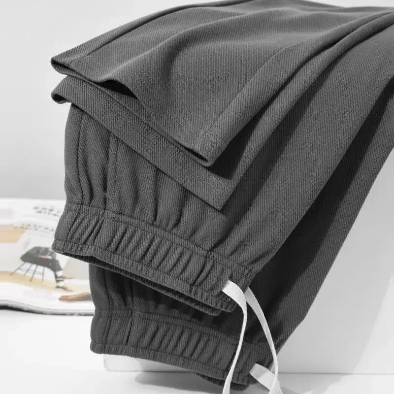 Mens Casual Pants Solid Elastic Waist Pocket Drawstring Loose Straight Sports Versatile Trouser Male Sweatpant Breathable 241120