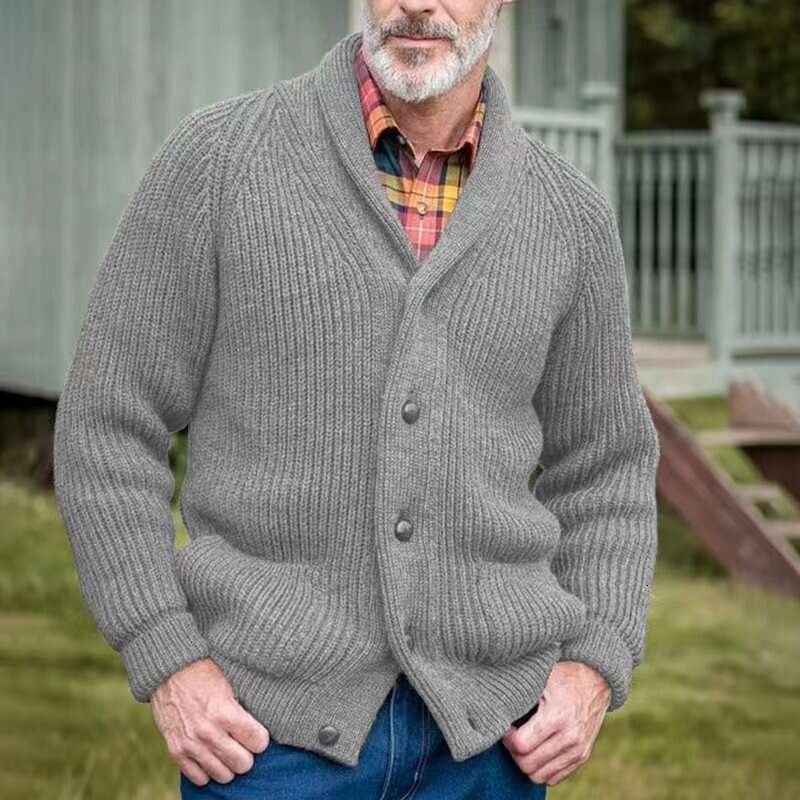 Men's popular knitted jacket casual warm retro men's plus size lapel sweater 2024 new style chic elegant clothing