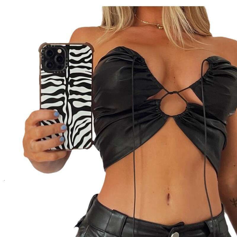 Women's Instagram Style 2024 Summer New One line Collar Wrapped Chest Hanging Neck Strap Sexy Slim Fit Small Tank Top