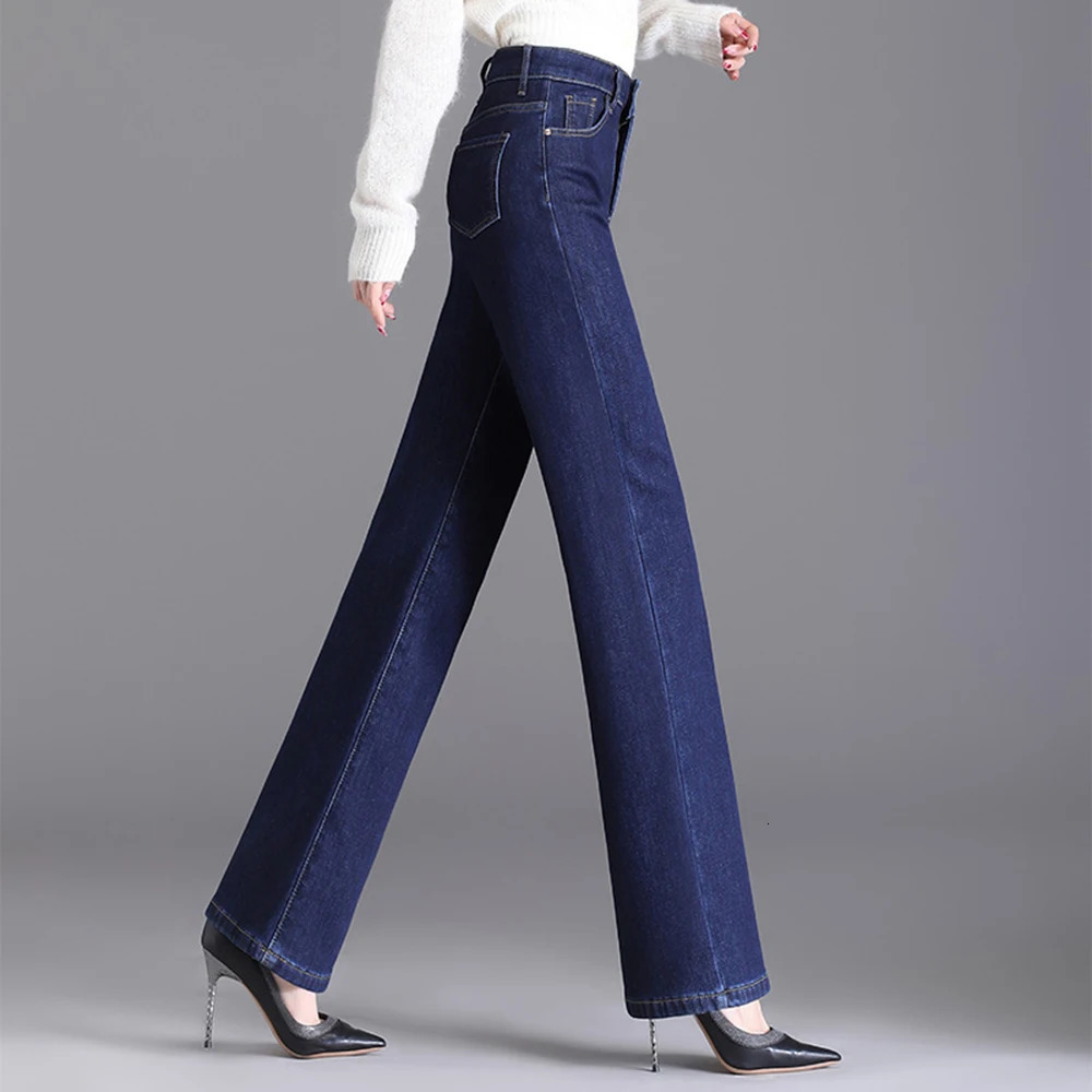 Elegant high waisted straight leg jeans for women thick and warm oversized winter long leg jeans velvet lining 8XL 241122