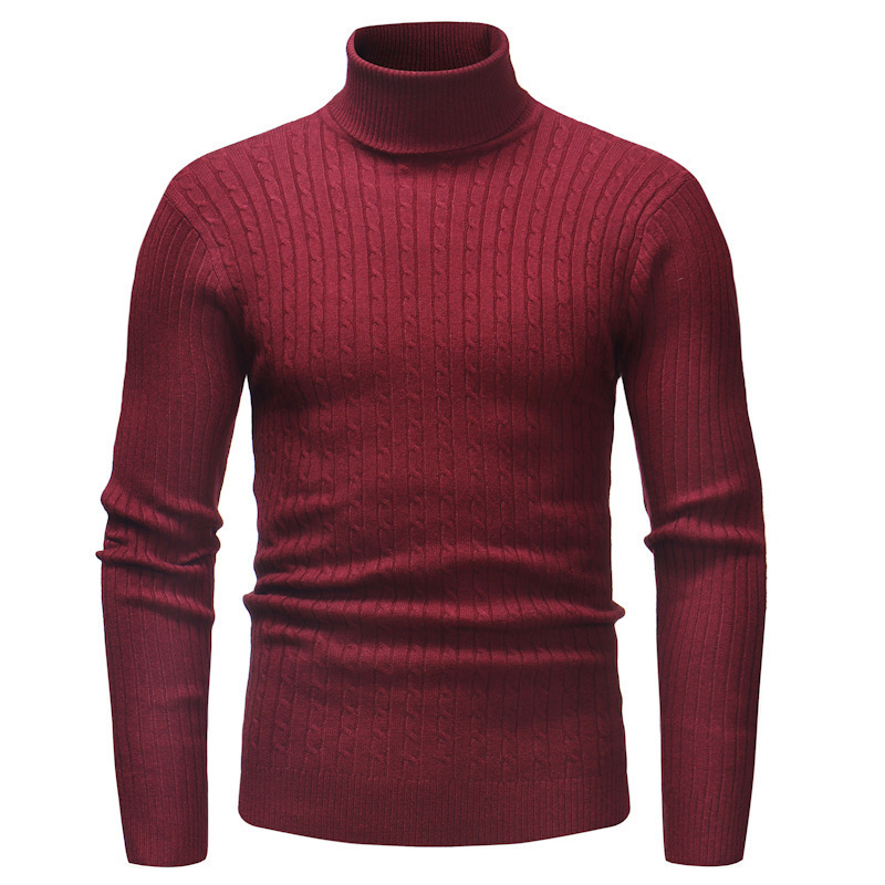 New autumn and winter men's high neck striped needle designer knitted sweater trend hoodie