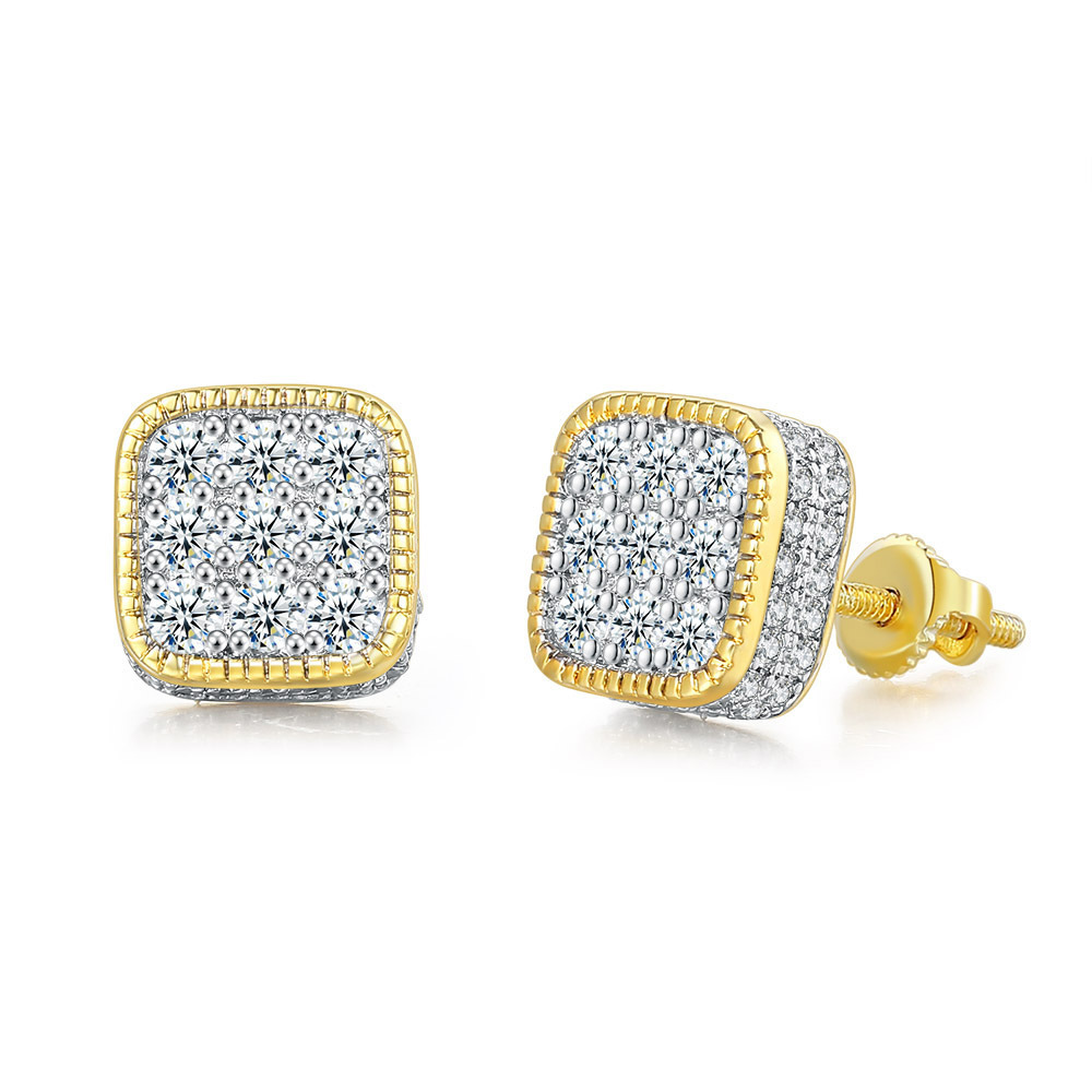 2024 Hip Hop Stud Earrings Vintage Jewelry 925 Sterling Silver Gold Fill Pave White 5A Cubic Zircon CZ Diamond Gemstones Party Elegant Women Thread Ea