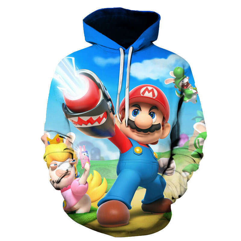 New Mario series 3D digital printing autumn and winter long sleeved hooded sweatshirt classic gaming peripherals