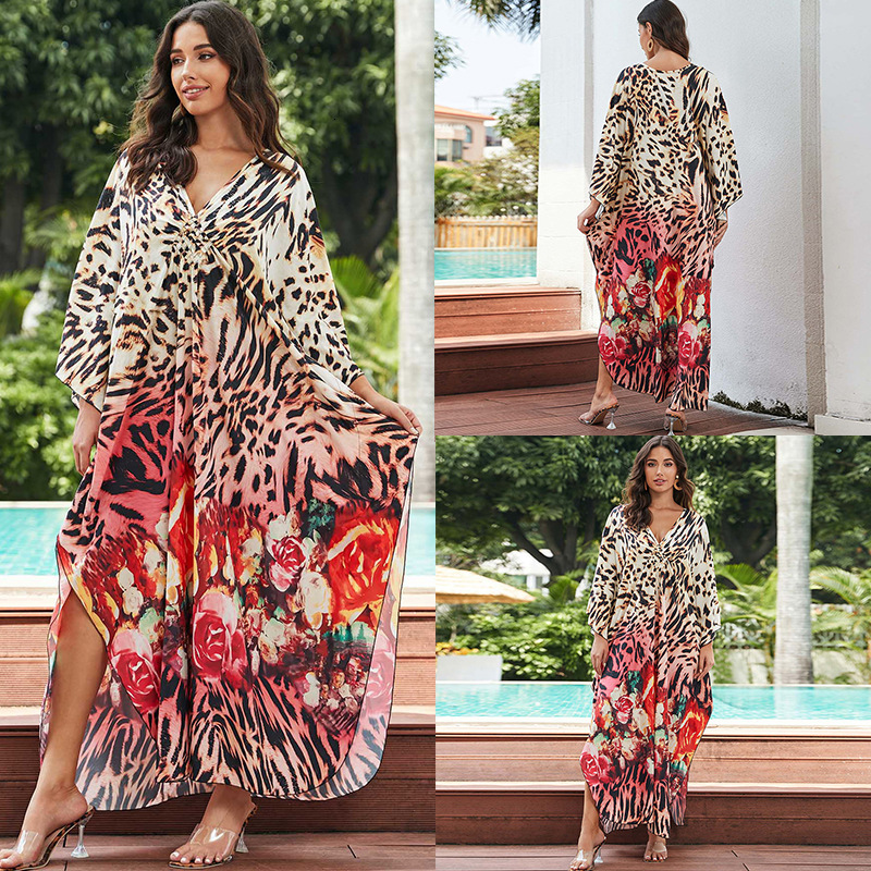 Bikini Hoodie Positioning Print Loose Size Jumpsuit Robe Sun Protection Suit New Beach Jacket Long Skirt