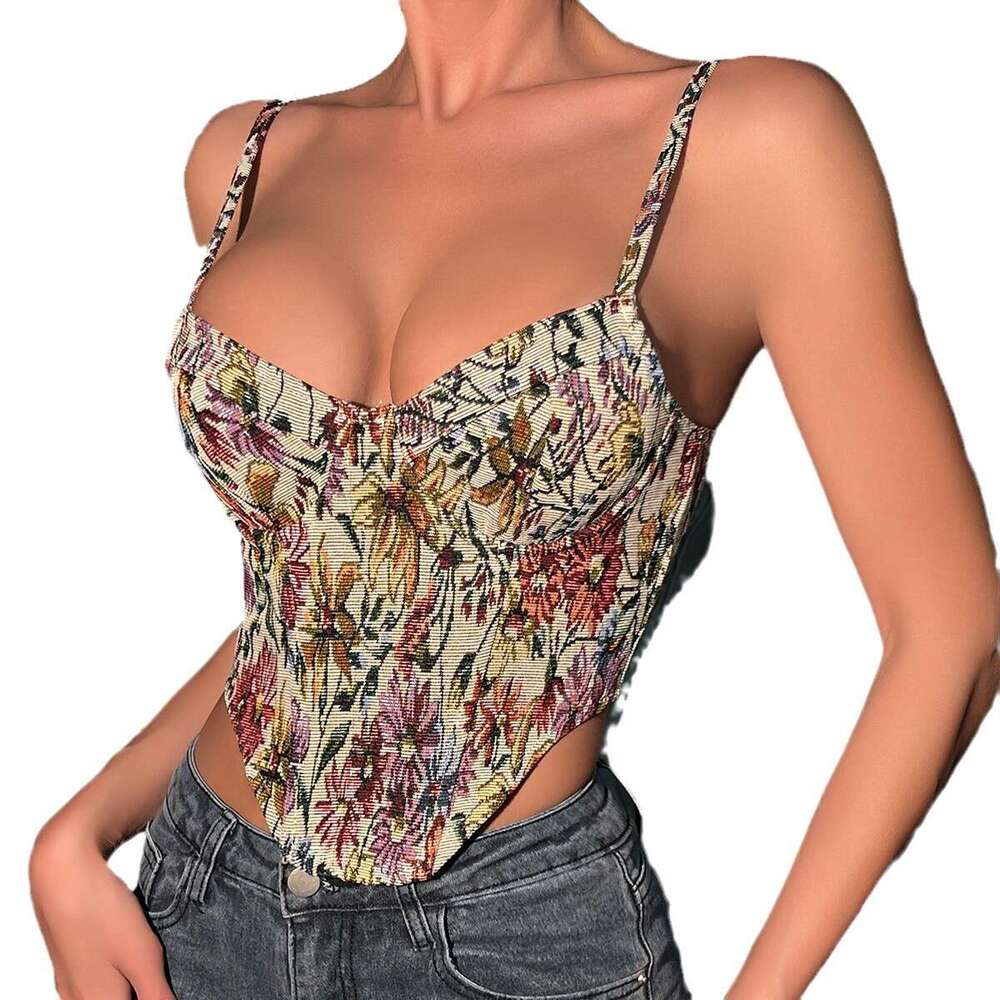 New street flower niche camisole French court waist cinched vest 60325