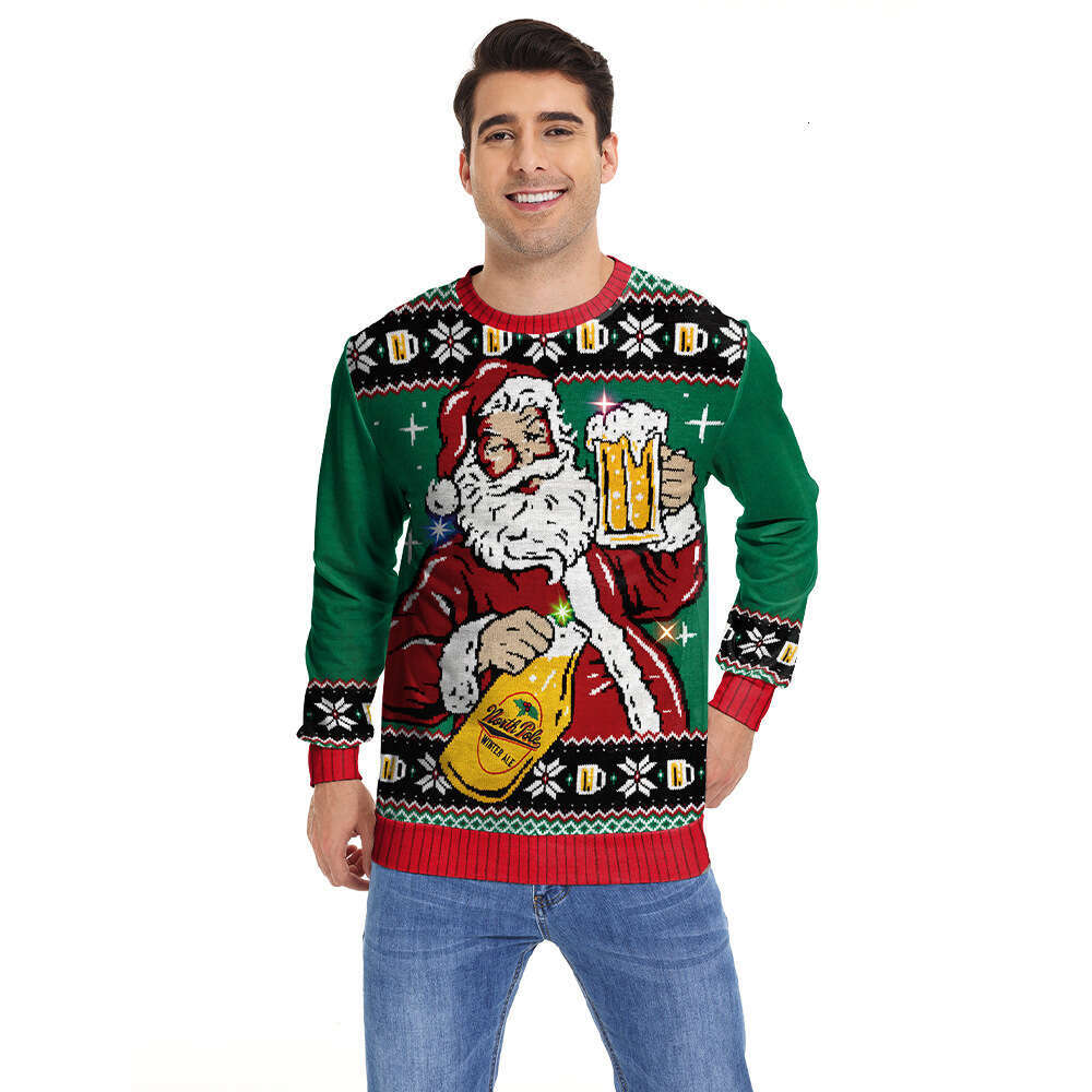 2024 New Christmas European American Men's and Women's Santa Claus 3D Digital Printed Round Neck Casual Hoodie