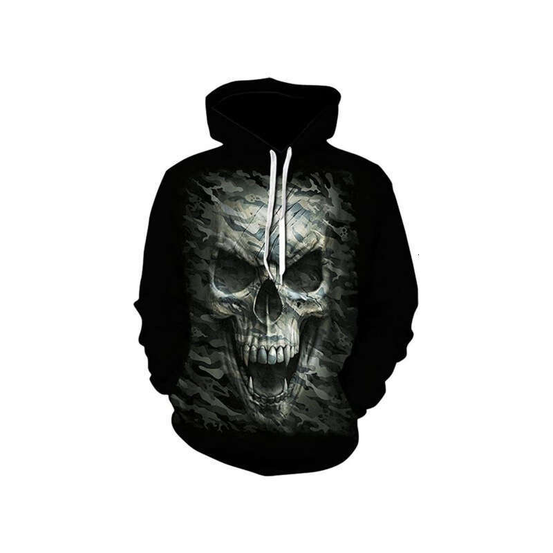 2024 Spring Autumn New European and American 3D Digital Printed Flame Skull Casual Hoodie