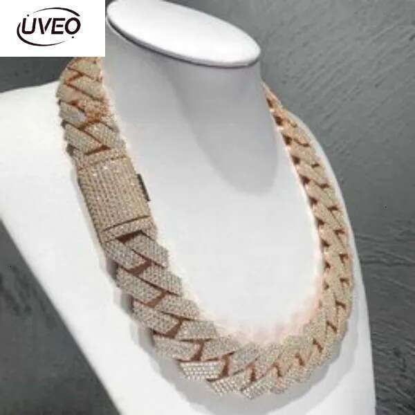 dia gold necklace 20mm Width 3 Row hop hip jewelry iced Out moissanite dias cuban k chain necklaces designer bracelet Free Shipping